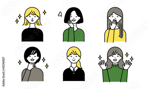 ポジティブな女性とハンドサイン2　セット