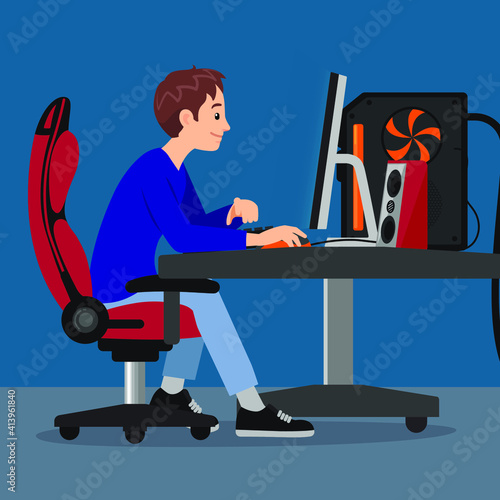 professional esport player at home, concentrated on playing video games