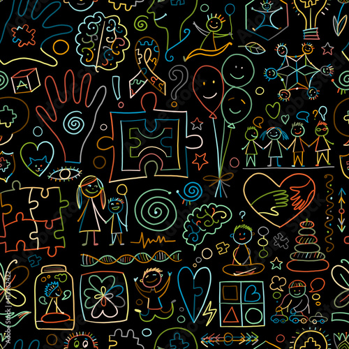 World autism awareness day. Colorful puzzle design. Symbol of autism. Seamless pattern for your design