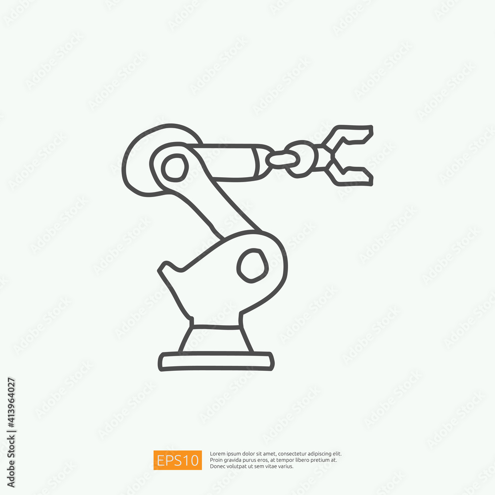 industrial robot arm machine doodle icon. engineering related doodle concept symbol sign. stroke line vector illustration industrial robot arm machine doodle icon. engineering related doodle concept symbol sign. stroke line vector illustration