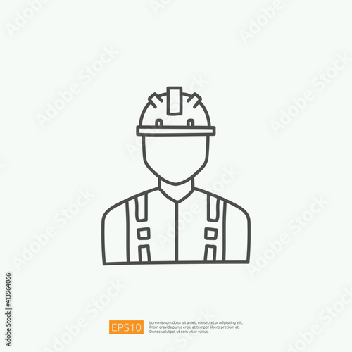 engineer with safety hardhat helmet icon. engineering and architecture related doodle concept with stroke line vector illustration