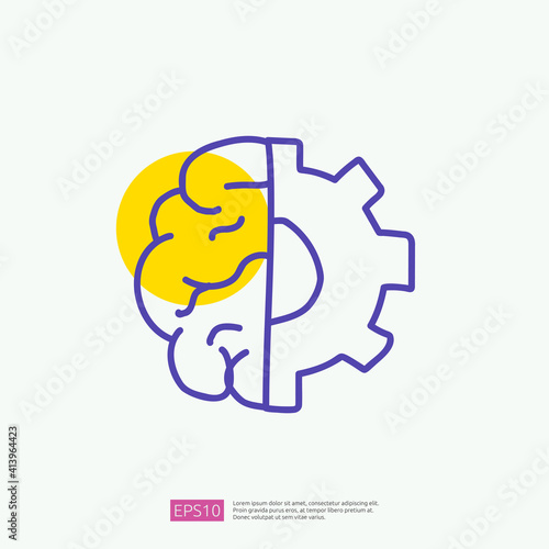 engineering related doodle with brain and gear symbol. artificial intelligence AI concept for inspiration, development, brainstorming sign. fill color line vector illustration