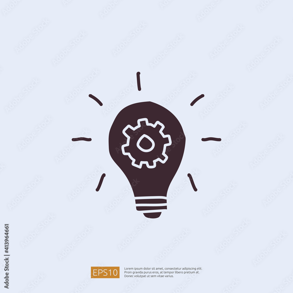 innovation idea concept icon with lamp bulb and gear sign symbol. engineering related doodle concept. solid style icon vector illustration innovation idea concept icon with lamp bulb and gear sign symbol. engineering related doodle concept. solid style icon vector illustration