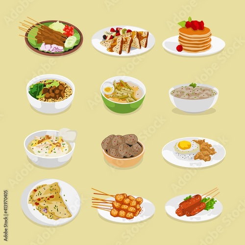 Set of meals for breakfast, lunch and dinner vector illustration