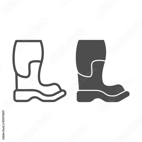 Rubber boot line and solid icon, Thanksgiving Day concept, farmer waterproof shoes sign on white background, Rain boots icon in outline style for mobile concept and web design. Vector graphics.
