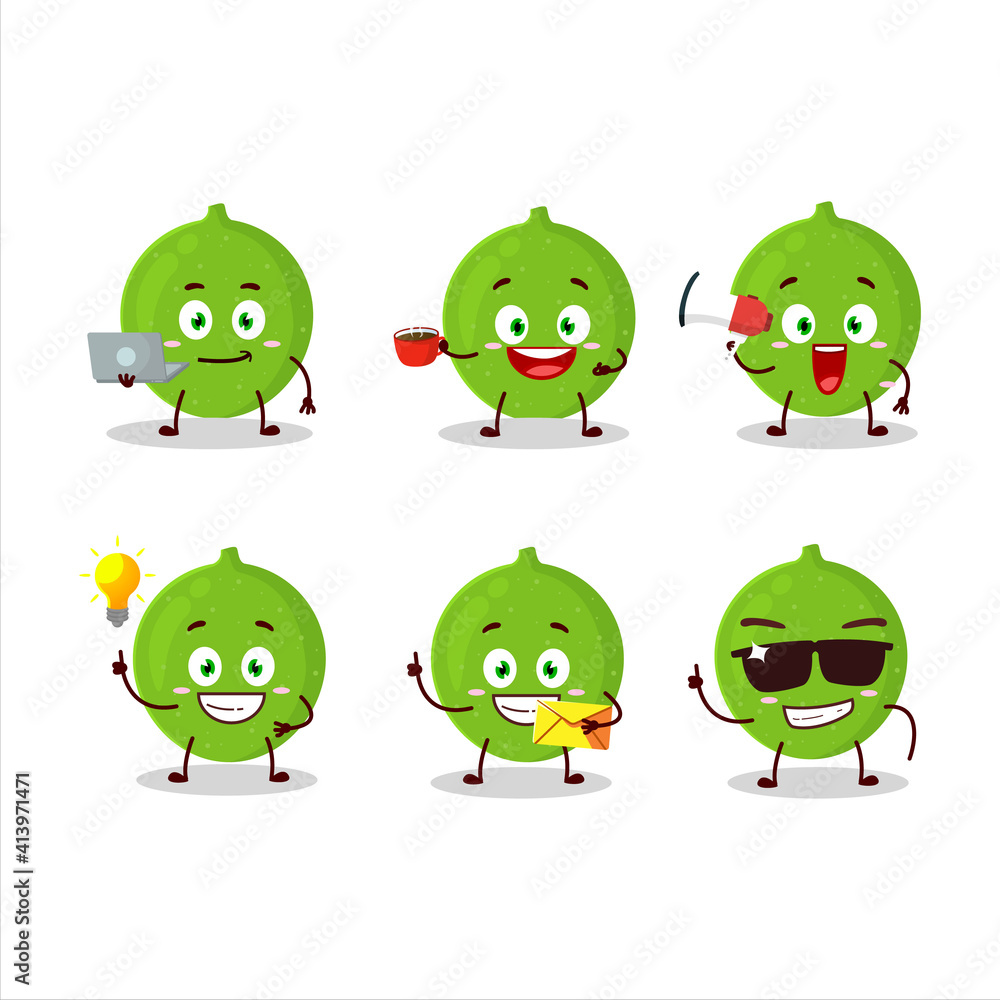 Obraz premium Alibertia fruit cartoon character with various types of business emoticons