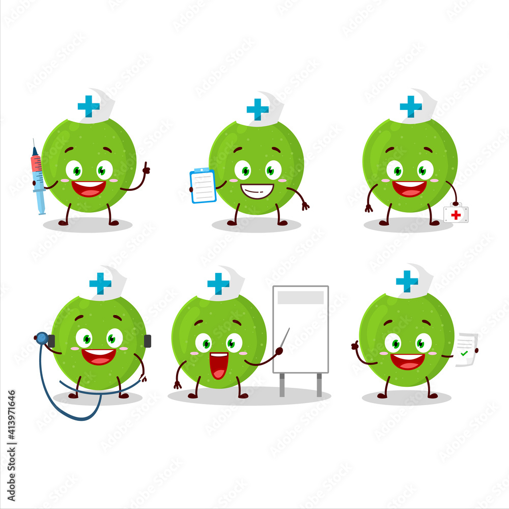 Doctor profession emoticon with alibertia fruit cartoon character Doctor profession emoticon with alibertia fruit cartoon character
