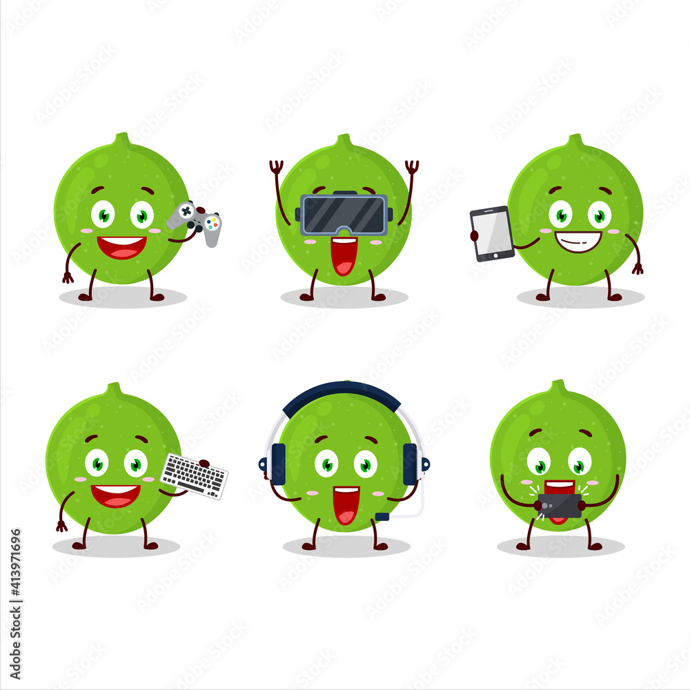 Alibertia fruit cartoon character are playing games with various cute emoticons Alibertia fruit cartoon character are playing games with various cute emoticons