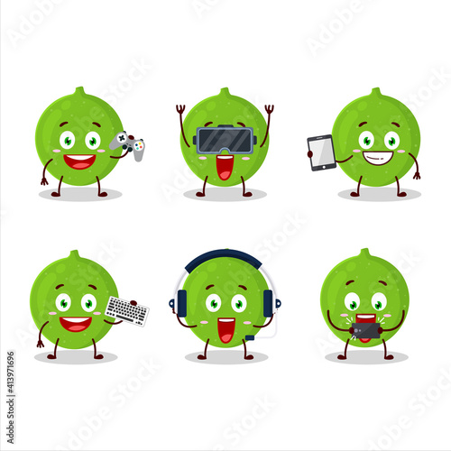 Alibertia fruit cartoon character are playing games with various cute emoticons