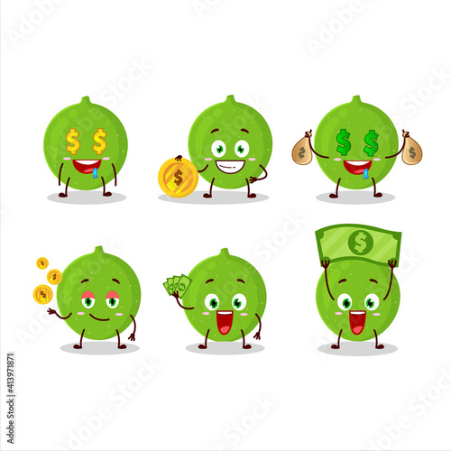 Alibertia fruit cartoon character with cute emoticon bring money
