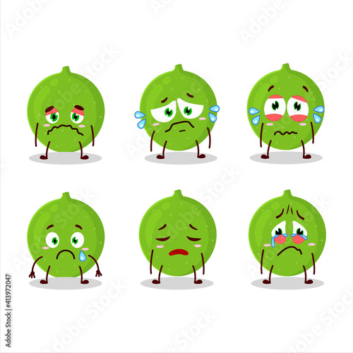 Alibertia fruit cartoon character with sad expression