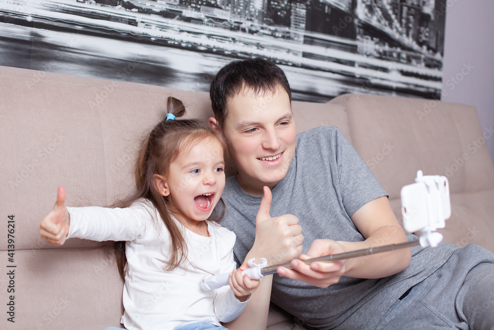 Happy bloggers dad and daughter are live. Emotions. Stream. Blog ...