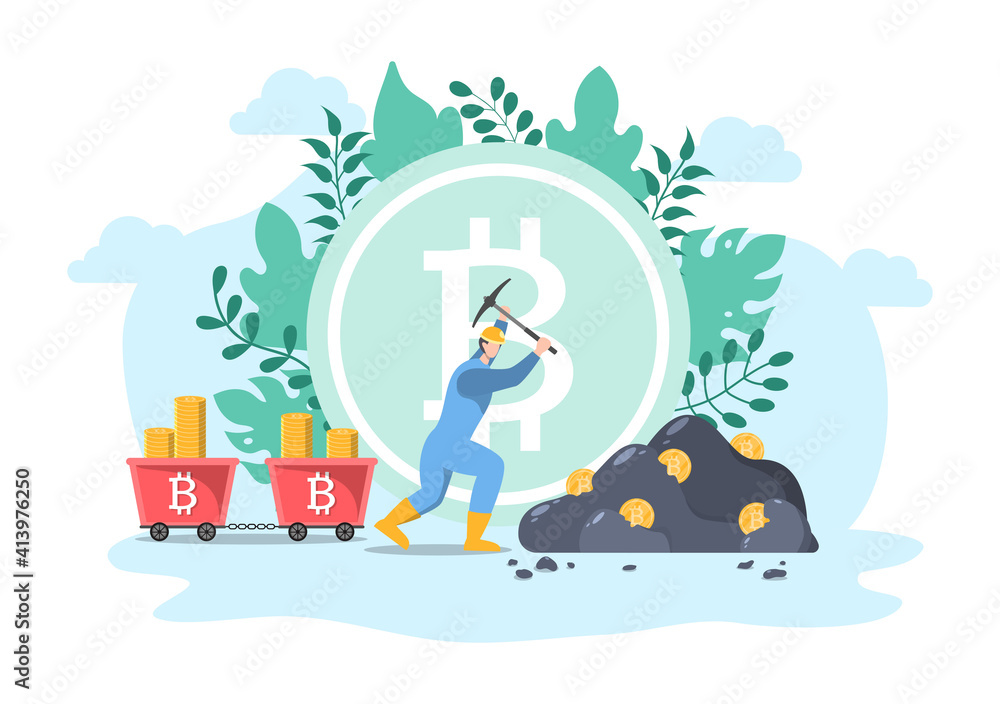 Fototapeta premium Cryptocurrency Illustration Flat Design with Businessman Miners and Coins. for Financial Technology, Blockchain, and Data Analysis.
