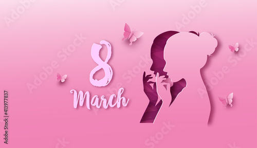 International Women's Day 8 march with frame of flower and leaves
