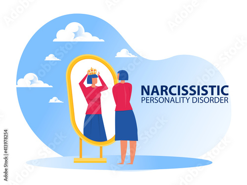 Woman looking on mirror herself with Narcissistic personality disorder symptoms