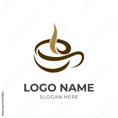coffee logo template flat brown color style