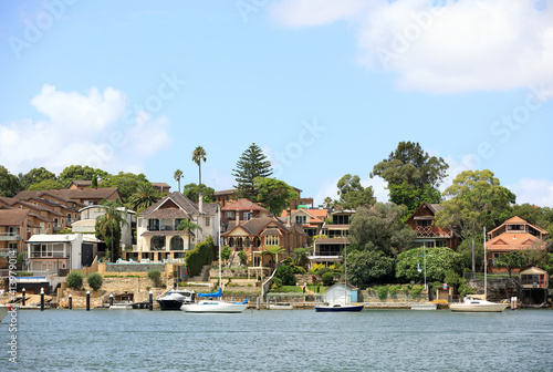 Photography Stately waterfront houses along the Parramatta River at Drummoyne, NSW, Australi