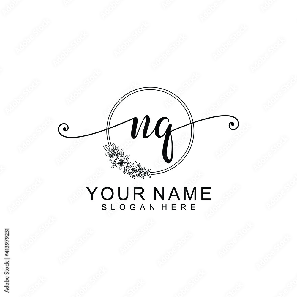 NQ Initial handwriting logo template vector NQ Initial handwriting logo template vector