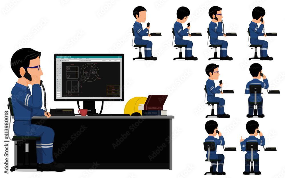 set of industrial worker is using telephone set of industrial worker is using telephone