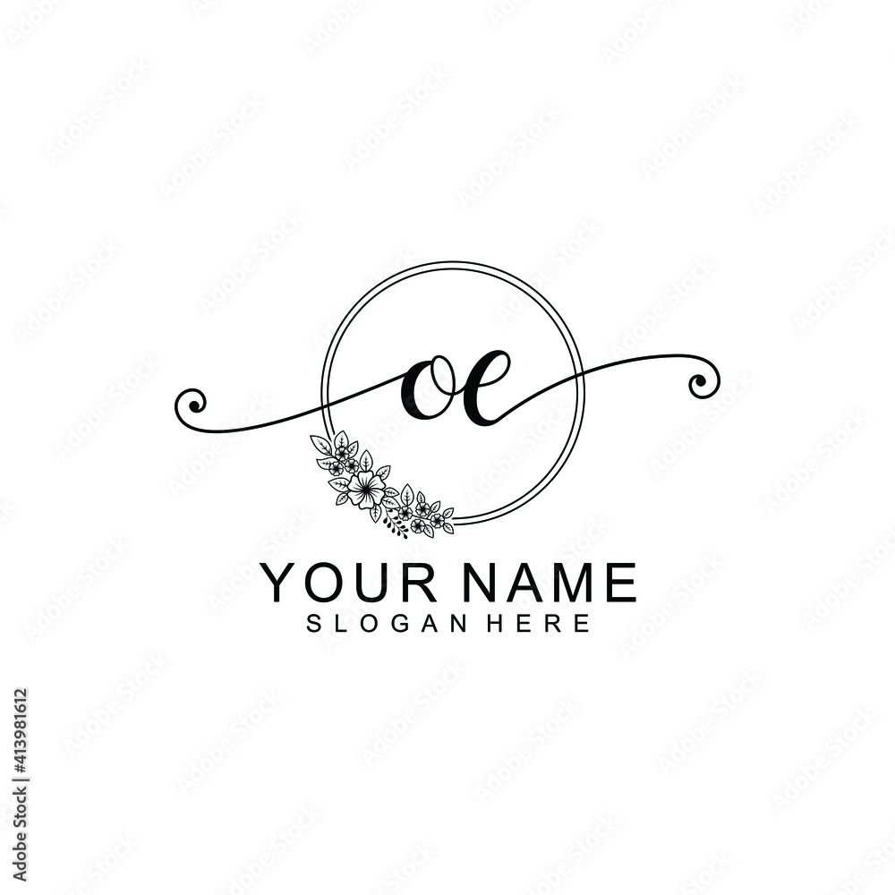 OE Initial handwriting logo template vector OE Initial handwriting logo template vector