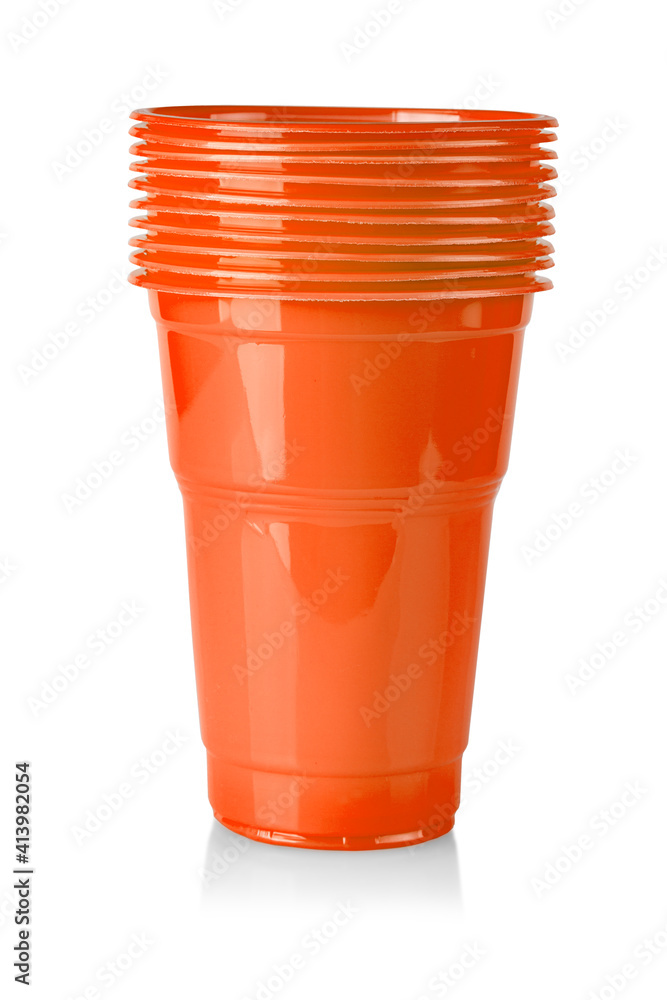 red plastic cups isolated on white background