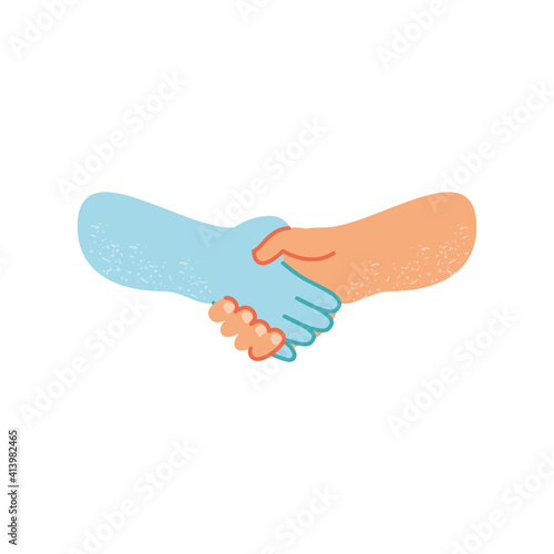 thanks you, medical hand with patient handshake