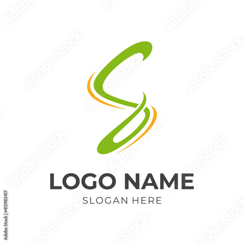 abstract letter S logo concept flat green color style