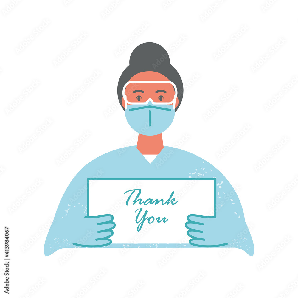 female doctor with mask suit protection and thanks you female doctor with mask suit protection and thanks you