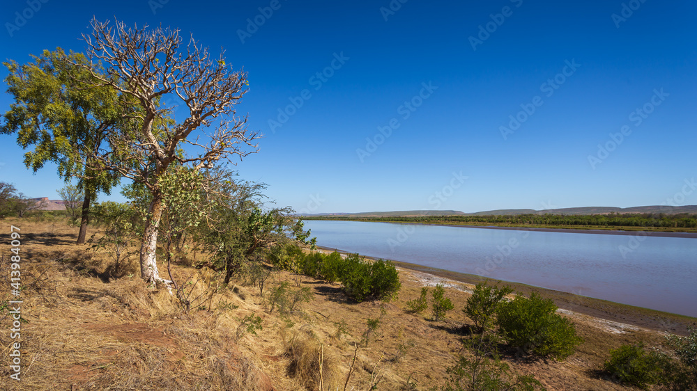 Landscape view of the crocodile infested Pentacost River near Wyndham, Western Australia from the Karunjie Track Landscape view of the crocodile infested Pentacost River near Wyndham, Western Australia from the Karunjie Track