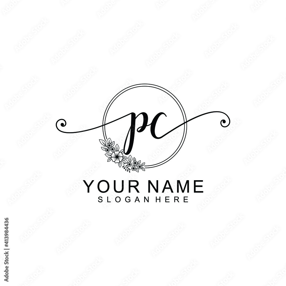PC Initial handwriting logo template vector PC Initial handwriting logo template vector