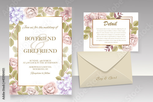 Elegant hand drawing wedding invitation floral design