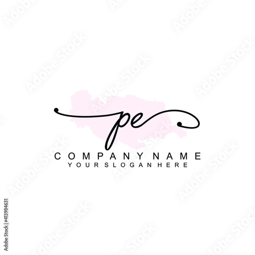 PE Initial handwriting logo template vector