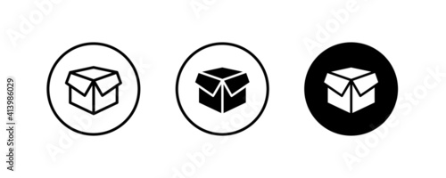Box icon. Package, delivery boxes, cargo distribution, export, return parcel. Shipment of goods, open package, Open Box, recycled, Contains such priority shipping, express order tracking, crate icons