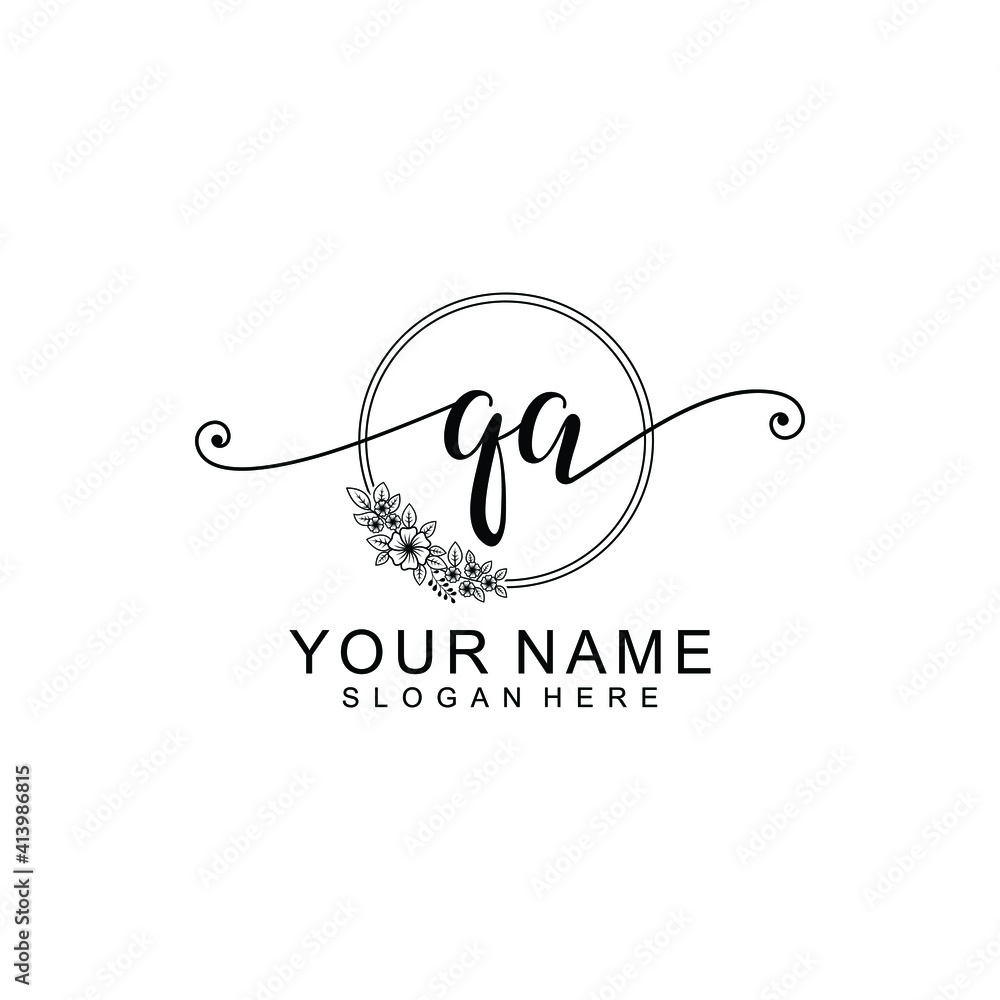 QA Initial handwriting logo template vector QA Initial handwriting logo template vector