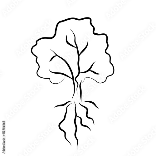 A hand-drawn tree icon with roots and branches isolated on a white background.