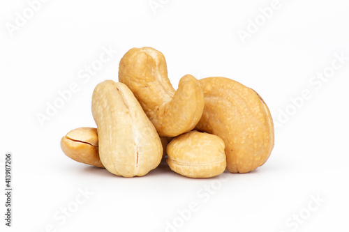 Cashew peeled on white background