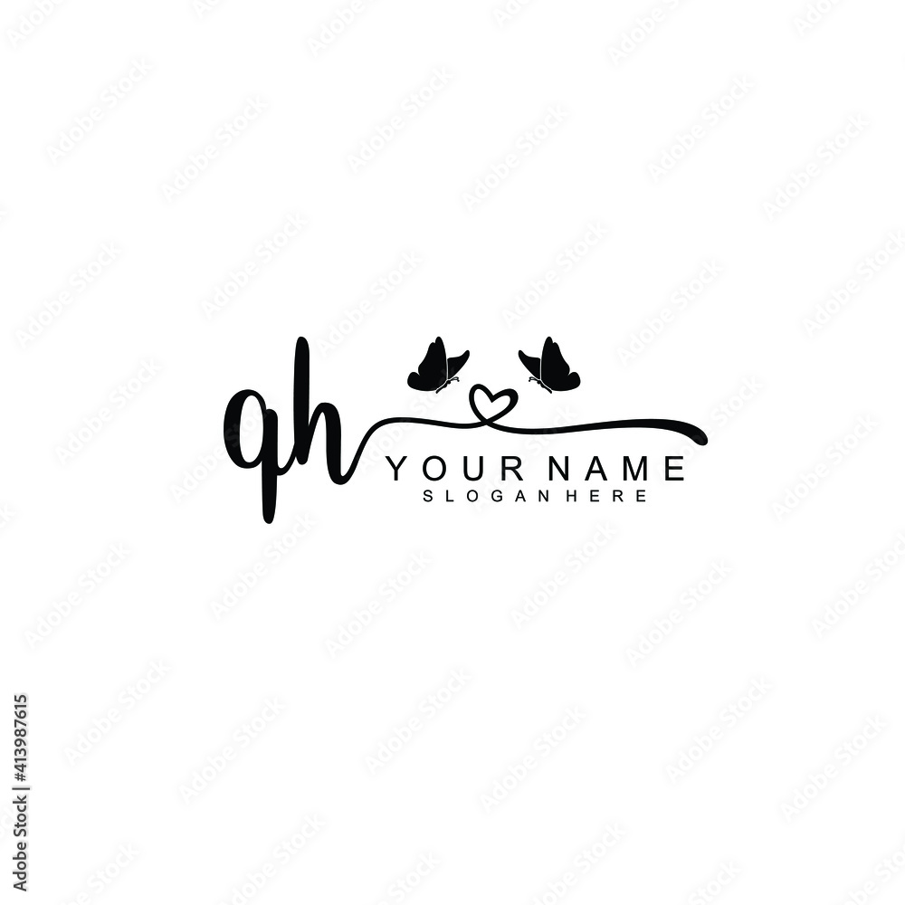 QH Initial handwriting logo template vector QH Initial handwriting logo template vector