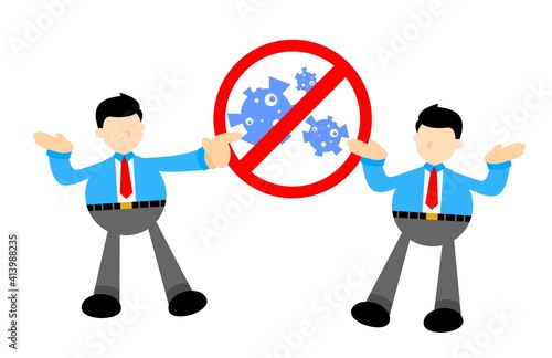businessman worker protection stop against corona virus pathogen cartoon doodle flat design style vector illustration