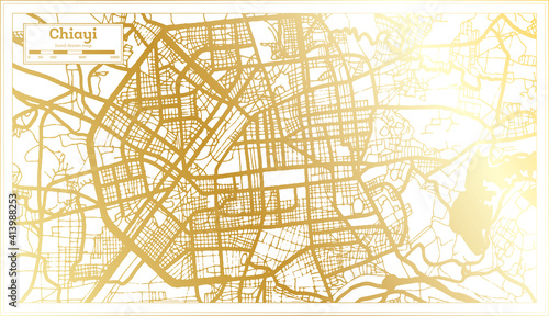 Chiayi Taiwan City Map in Retro Style in Golden Color. Outline Map.