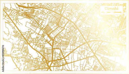 Cimahi Indonesia City Map in Retro Style in Golden Color. Outline Map. photo