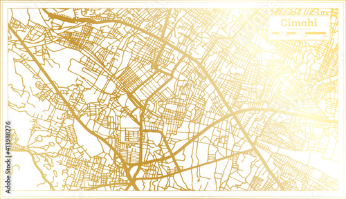 Cimahi Indonesia City Map in Retro Style in Golden Color. Outline Map.