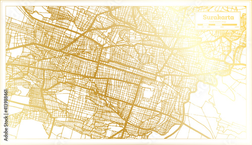 Surakarta Indonesia City Map in Retro Style in Golden Color. Outline Map.