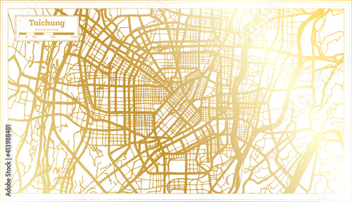 Taichung Taiwan City Map in Retro Style in Golden Color. Outline Map.