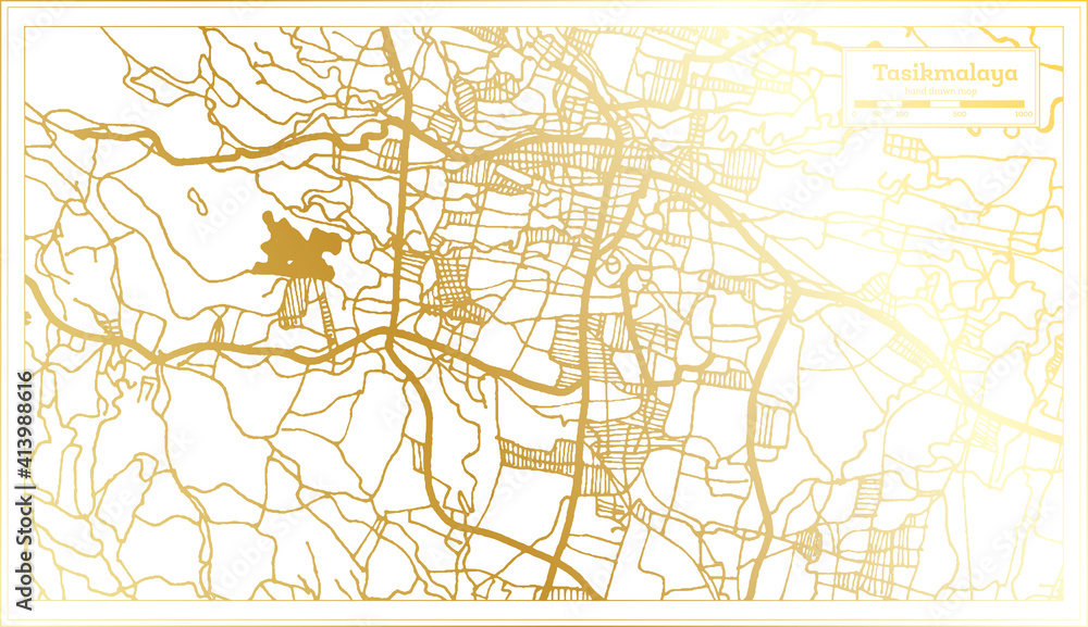 Tasikmalaya Indonesia City Map in Retro Style in Golden Color. Outline Map.