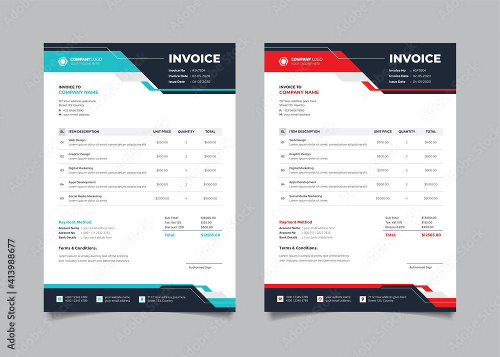 Abstract corporate business invoice template design Abstract corporate business invoice template design