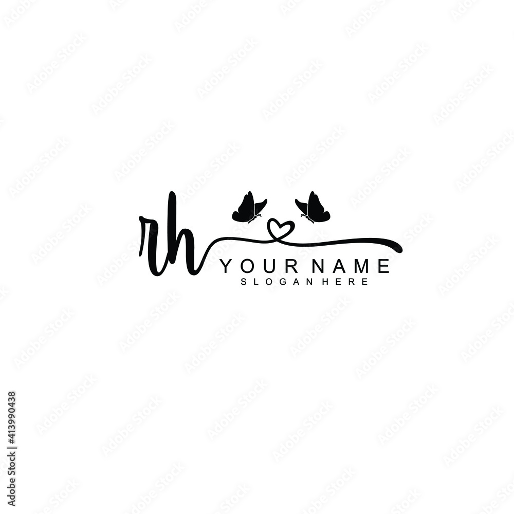 RH Initial handwriting logo template vector RH Initial handwriting logo template vector