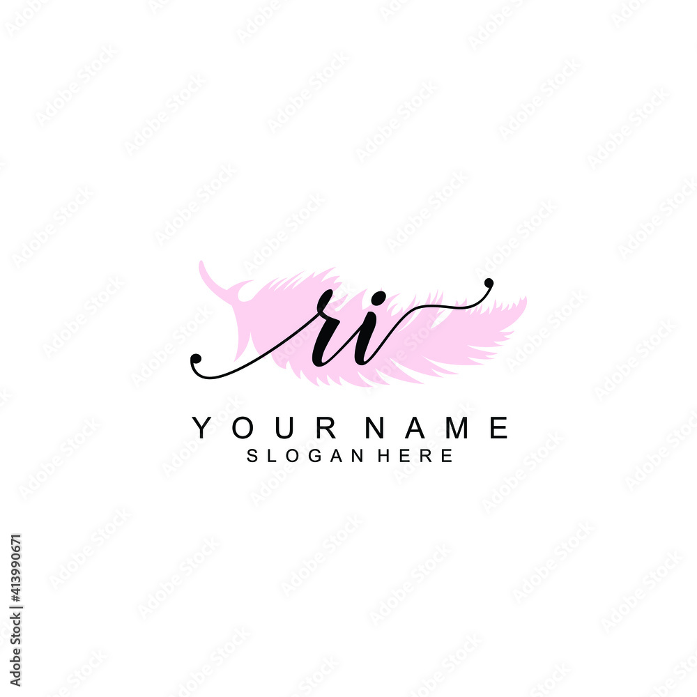 RI Initial handwriting logo template vector RI Initial handwriting logo template vector