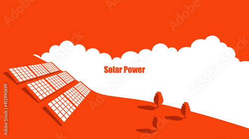 Illustration of solar power in nature landscape