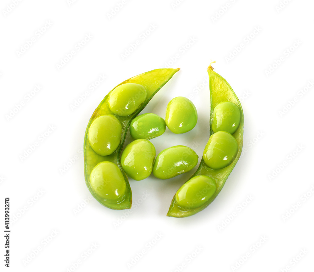Green soybeans isolated on white background Green soybeans isolated on white background