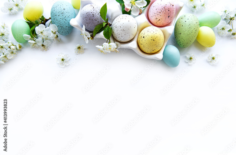 Top view of  painted easter eggs